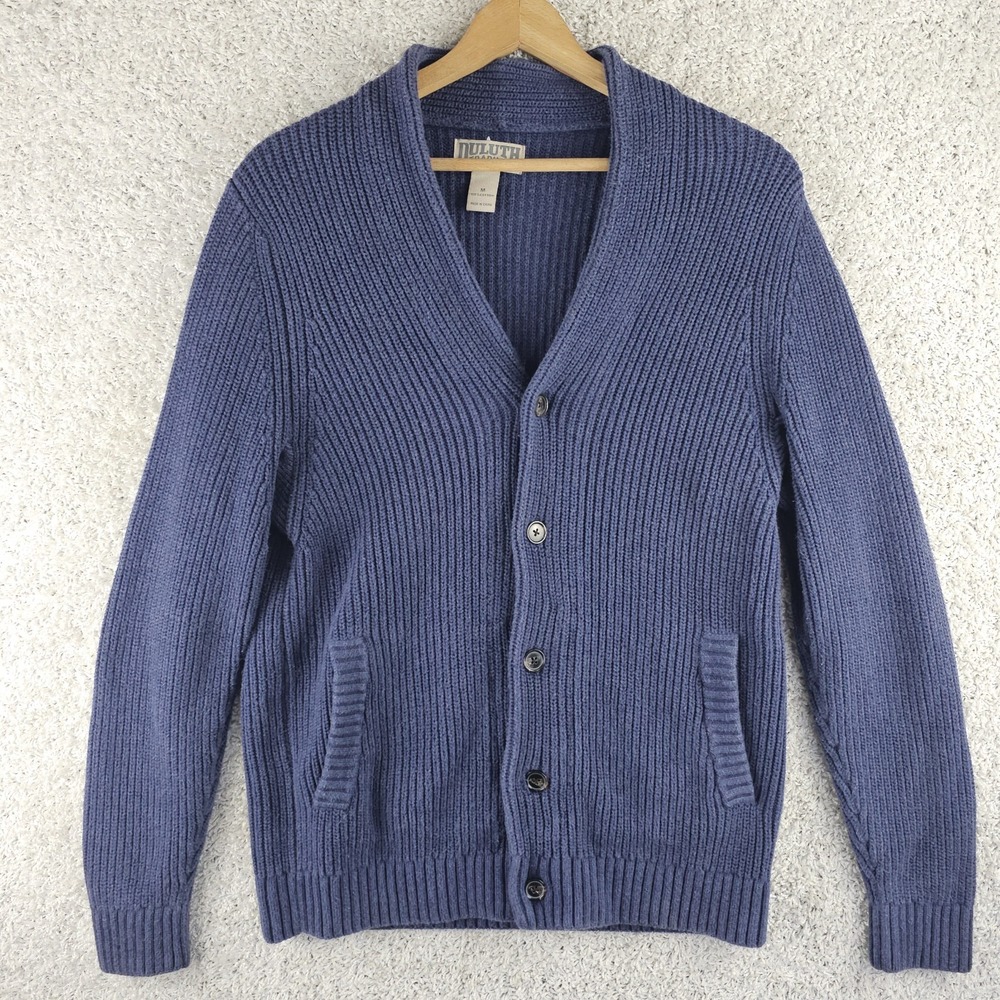 Duluth Trading Cardigan Sweater Sz Medium Ribbed Heavy Knit Pockets Grandpacore